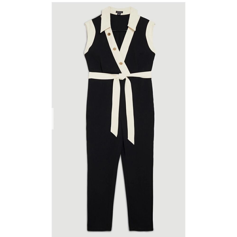 NWT Karen Millen Twill Button Detail Woven Wrap Jumpsuit Size: 8